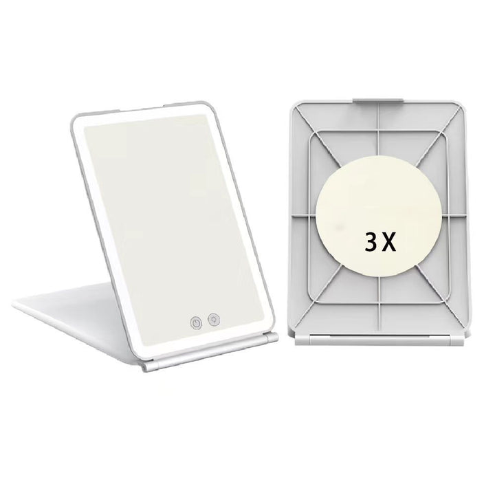 Rechargeable Clamshell Flat Mirror Portable Folding Mirror With Light