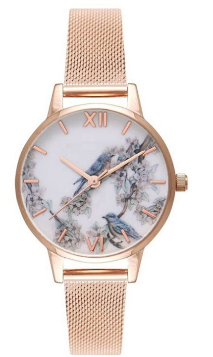 ladies watch cuckoo fashion stainless steel with rose gold quartz watch