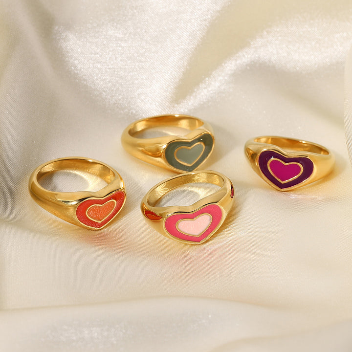 Love Heart Ring Titanium Steel Peach Heart Ring